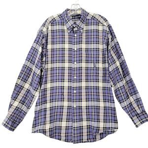Nautica Blue Plaid Shirt Size L Long Sleeves Button Down Collar Men's Casual Top